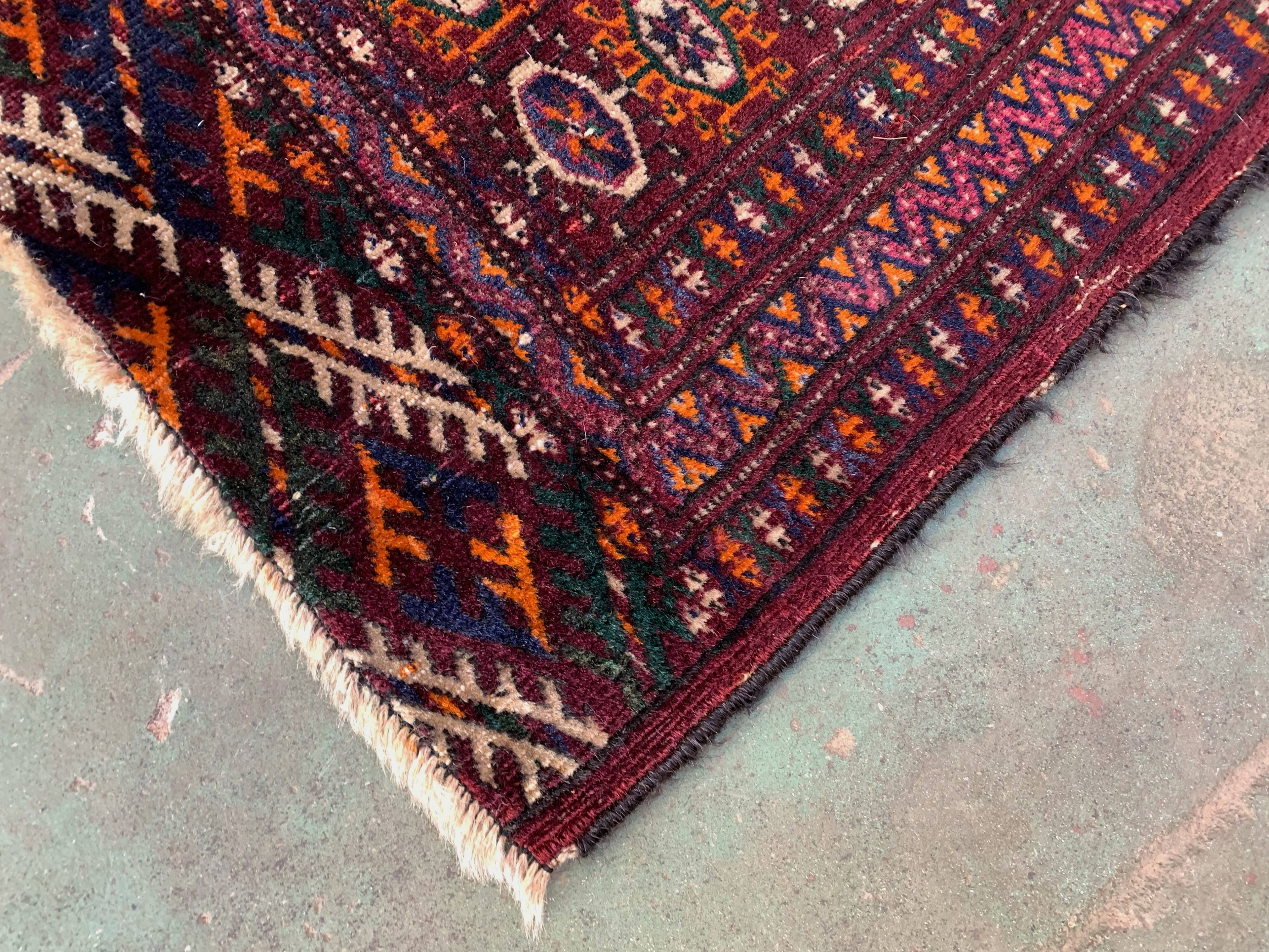 Antique turkmen tekke rug, 144x97 cm turkoman bokhara red black beige