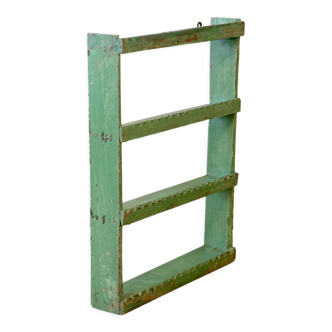 Old original Burmese teak wall shelf with green patina