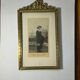 Old photo frame in golden brass floral decoration and small knot 18th With glass