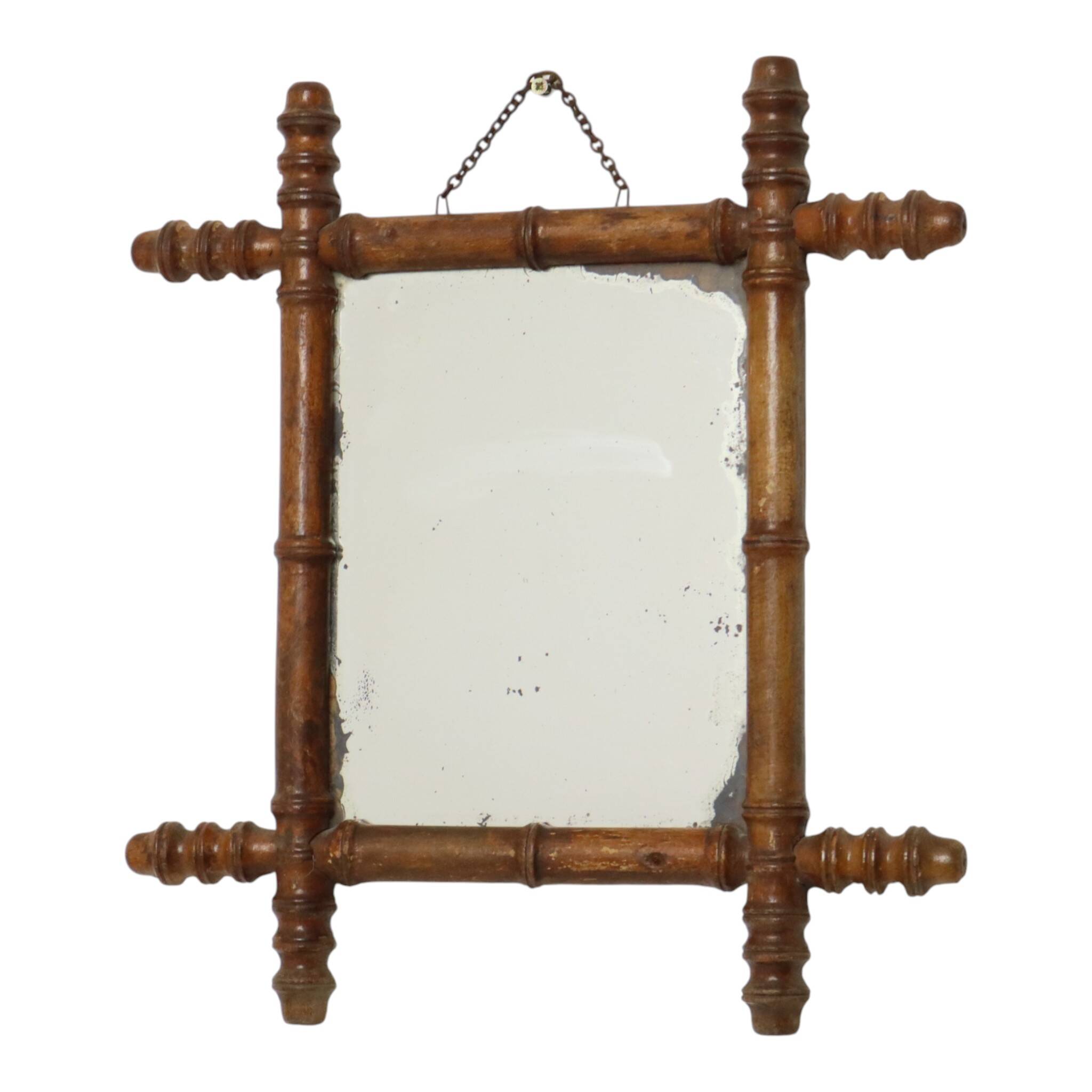 Antique Wooden Faux Bamboo Chinoiserie Mirror 44x39cm