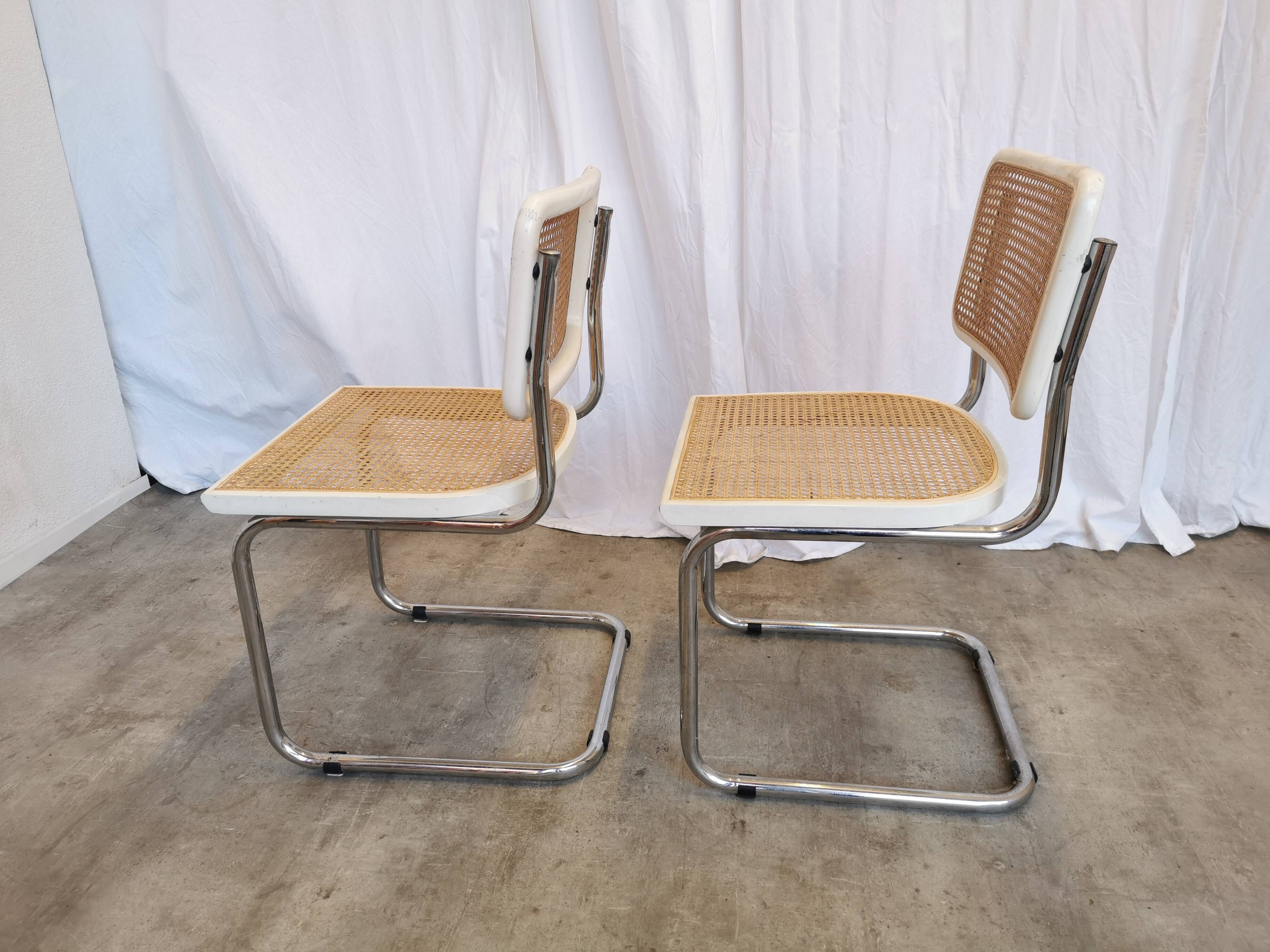 Ensemble de 2 chaises Cesca vintage de Marcel Breuer : chaises de salle à manger en osier style Mid-Century Modern