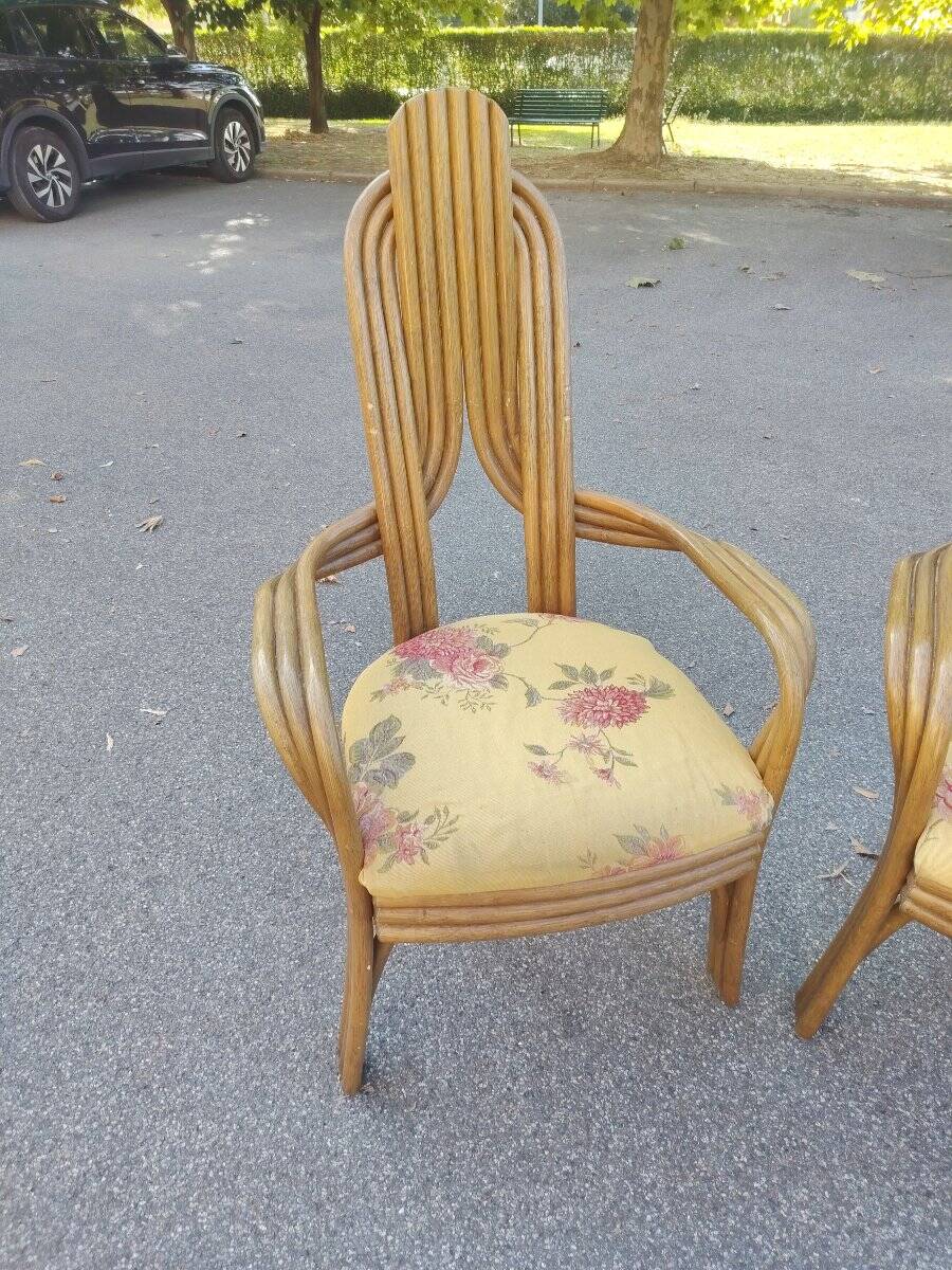Pair of 1970s Italian design armchairs, made of bent bamboo.