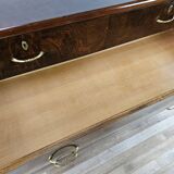Chest of drawers with five drawers in wood and brass