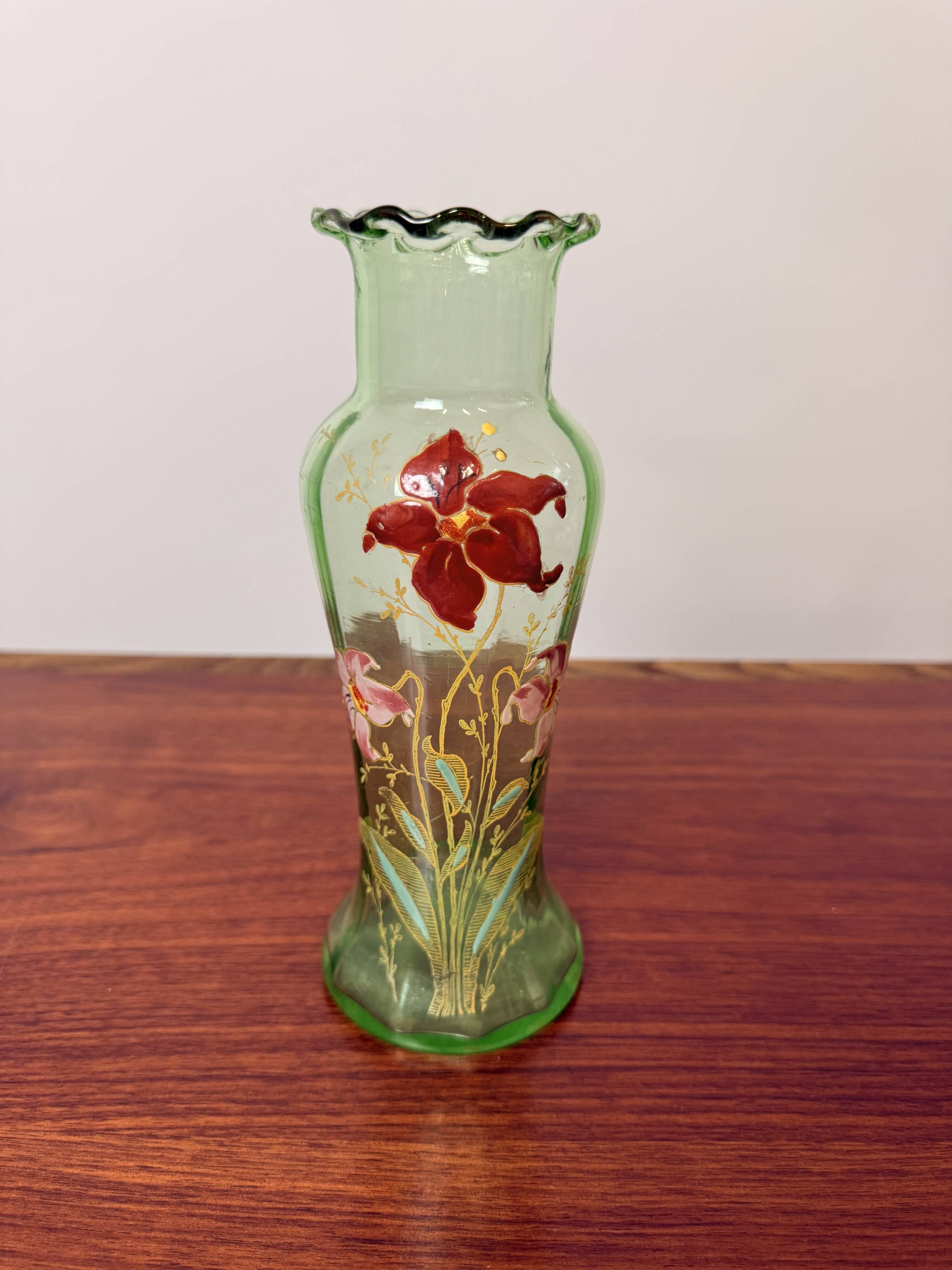 Antique Legras vase – Enamelled glass with floral decoration – Art Nouveau