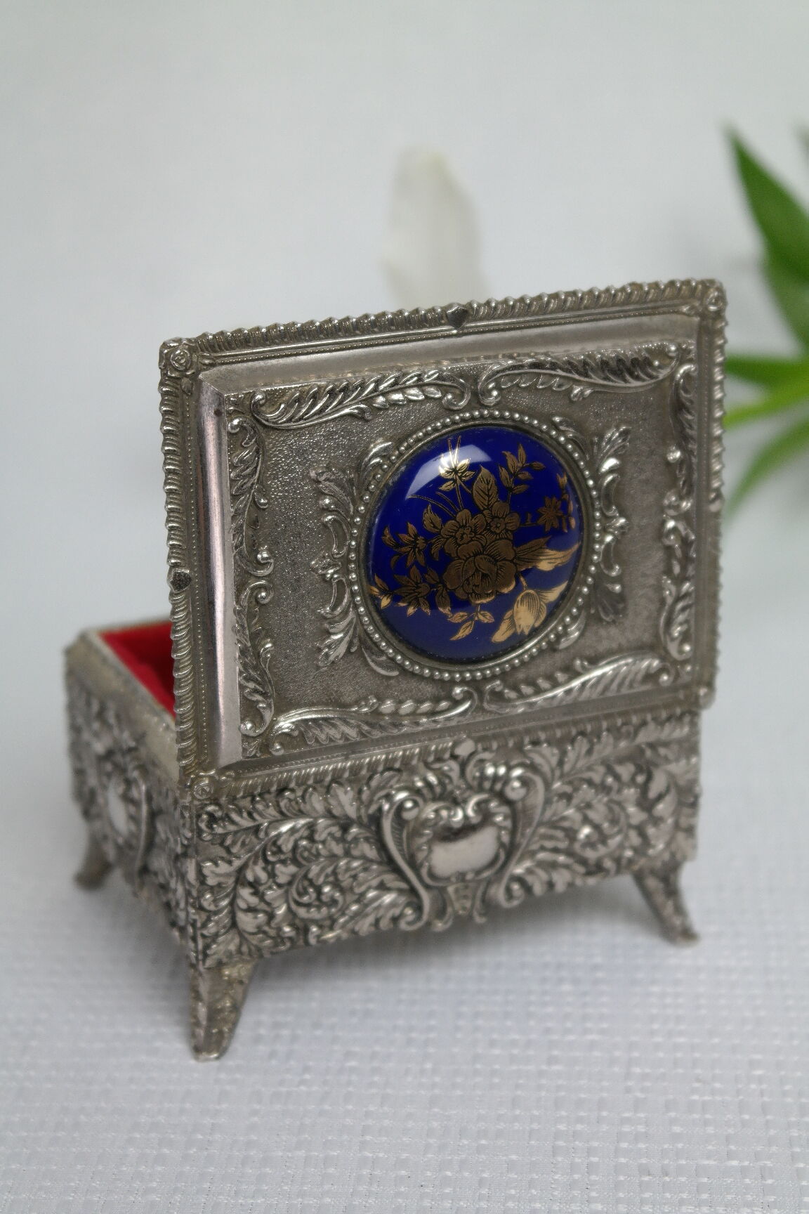 Vintage Silver Metal Jewelry Box Japan