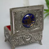 Vintage Silver Metal Jewelry Box Japan