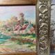 Pair of Art Deco wood and embossed metal landscape frames