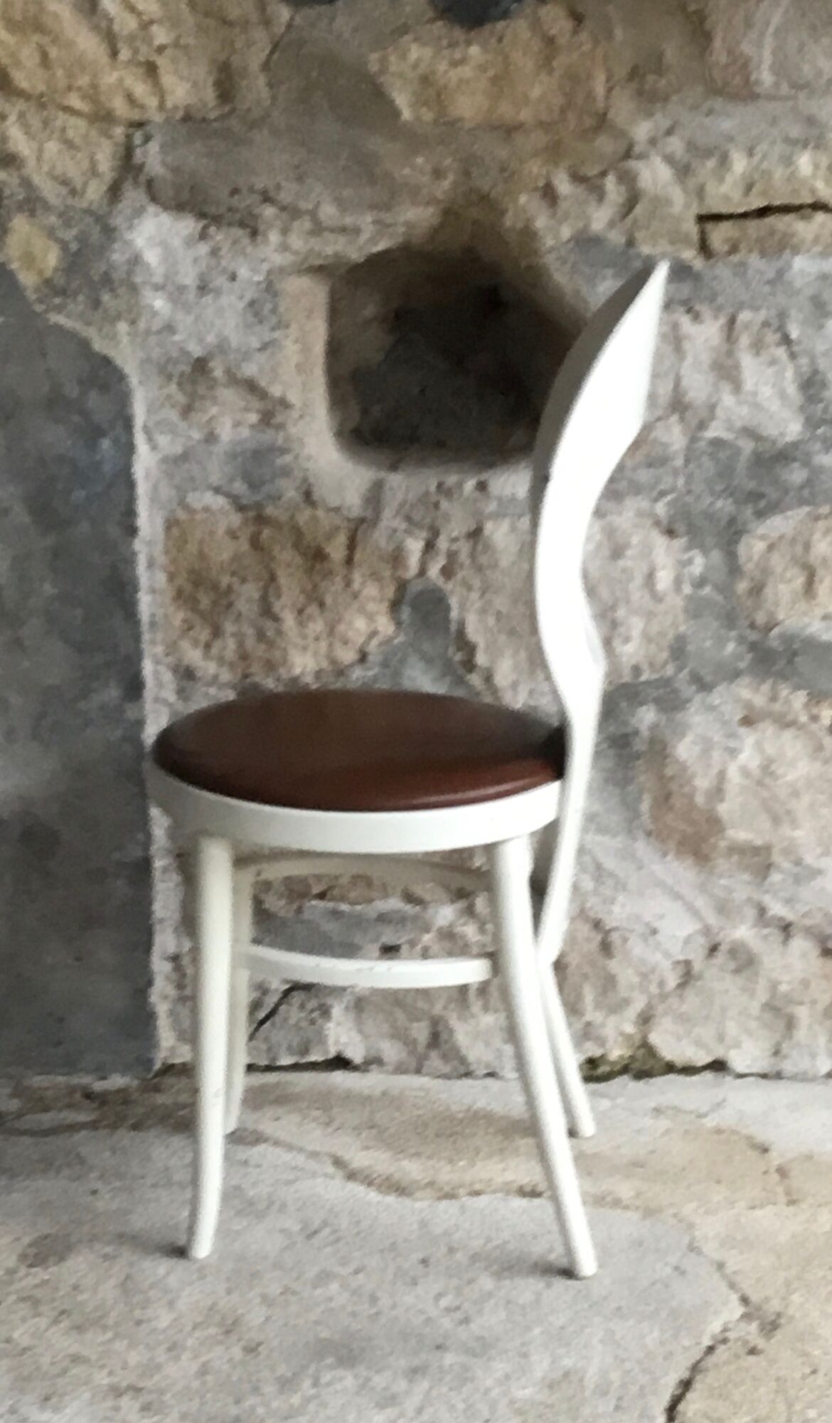 Baumann's Seagull Chair - white laqué wood, brown faux leather seat - 1970