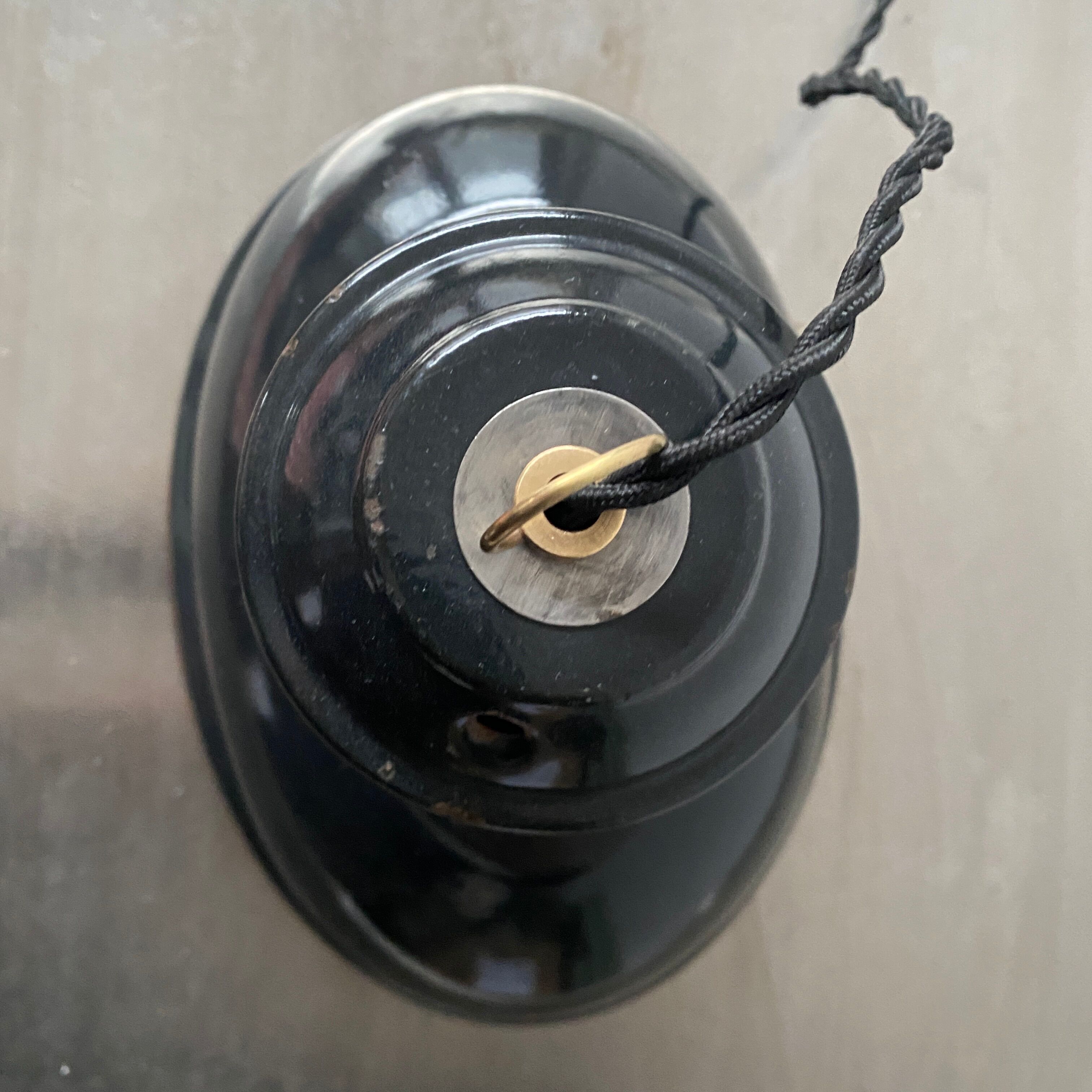 Old oval enamelled industrial hanging lamp