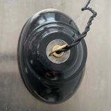 Old oval enamelled industrial hanging lamp
