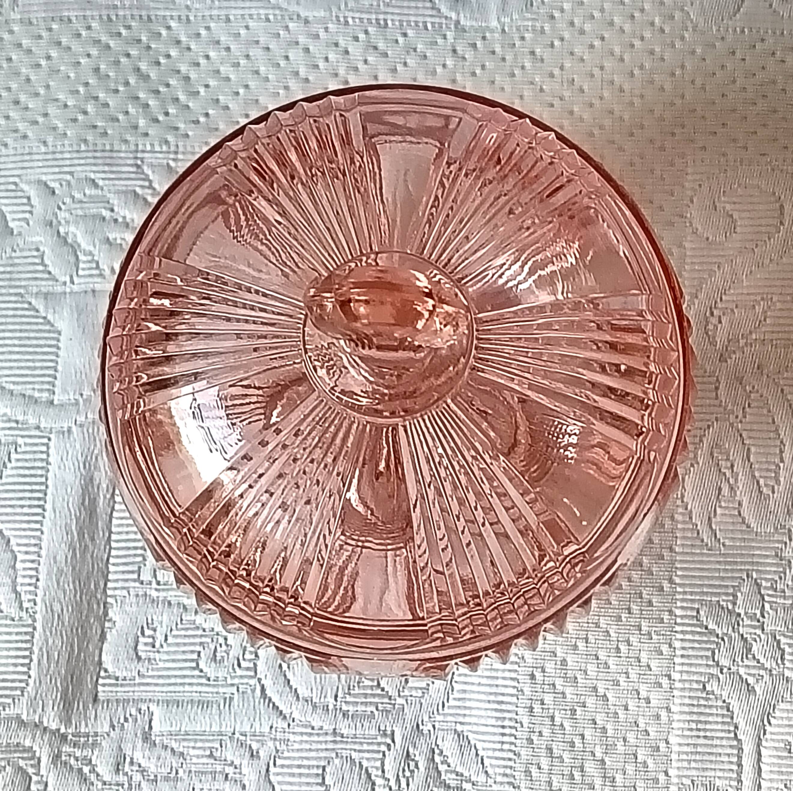 Bonbonnière en verre coloré rose, sucrier, boite à bijoux