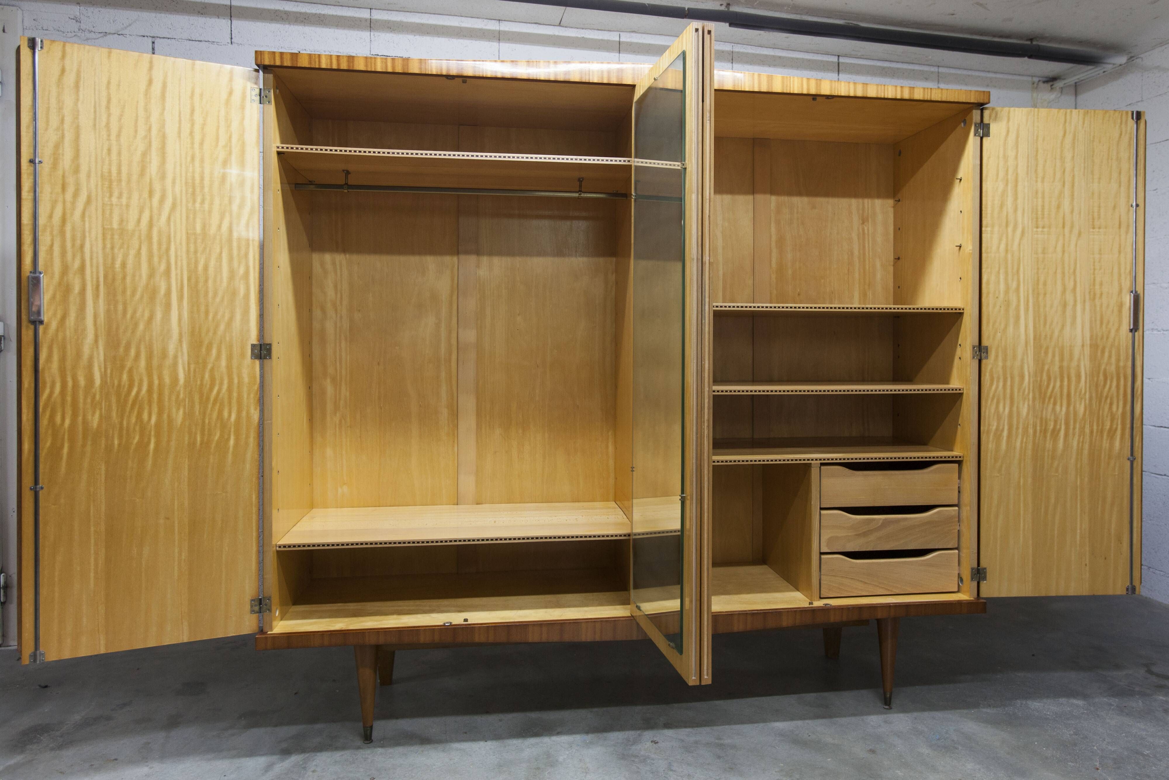 1960 Scandinavian wardrobe, atypical blond wood varnished, 4 doors 3