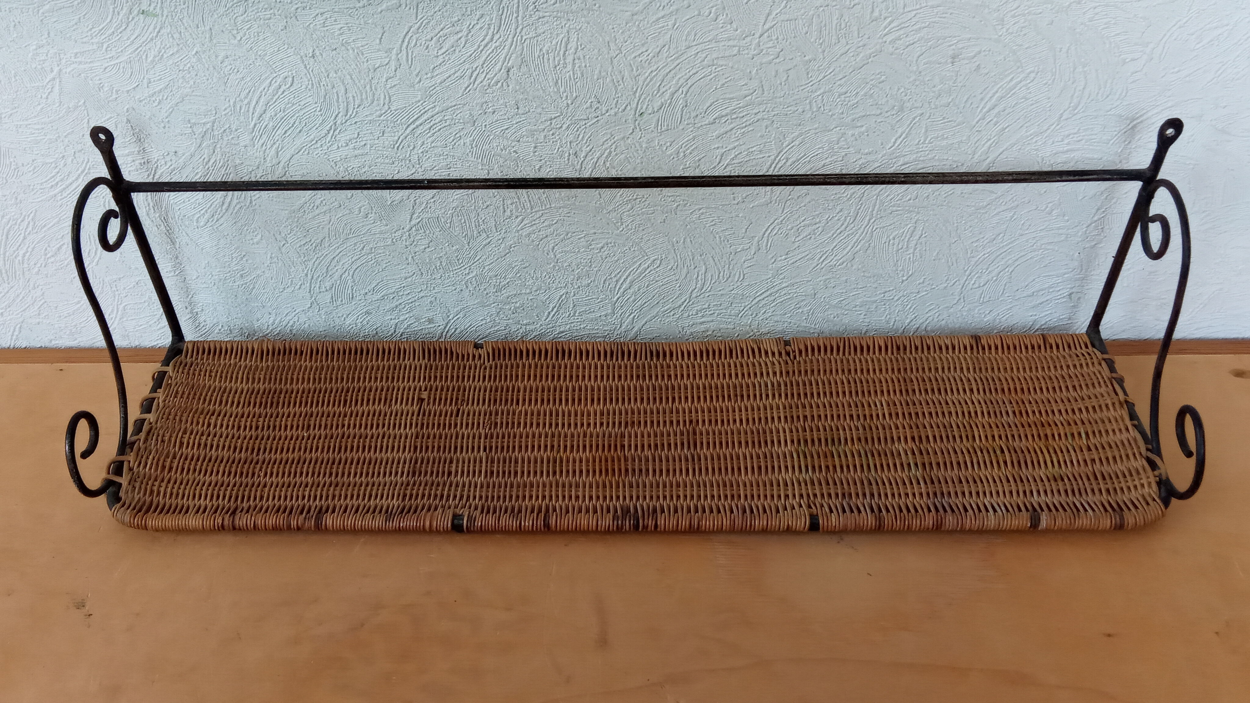 Vintage metal and rattan shelf