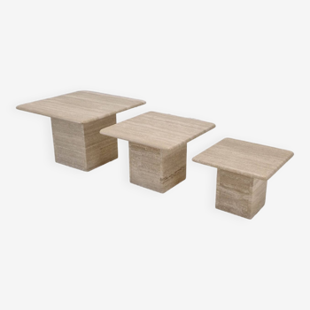 Set of 3 italian travertine coffee or side tables, 1980s