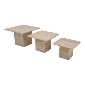 Set of 3 italian travertine coffee or side tables, 1980s