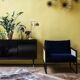 Fauteuil cannage structure noire velours marine
