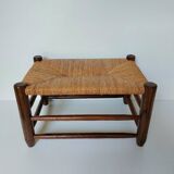 Vintage woven straw wooden stool