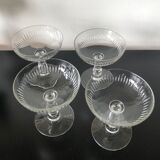 4 glasses of carved crystal champagne
