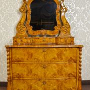 Commode coiffeuse Louis-Philippe en loupe d'orme et frêne - env. 1840-1860