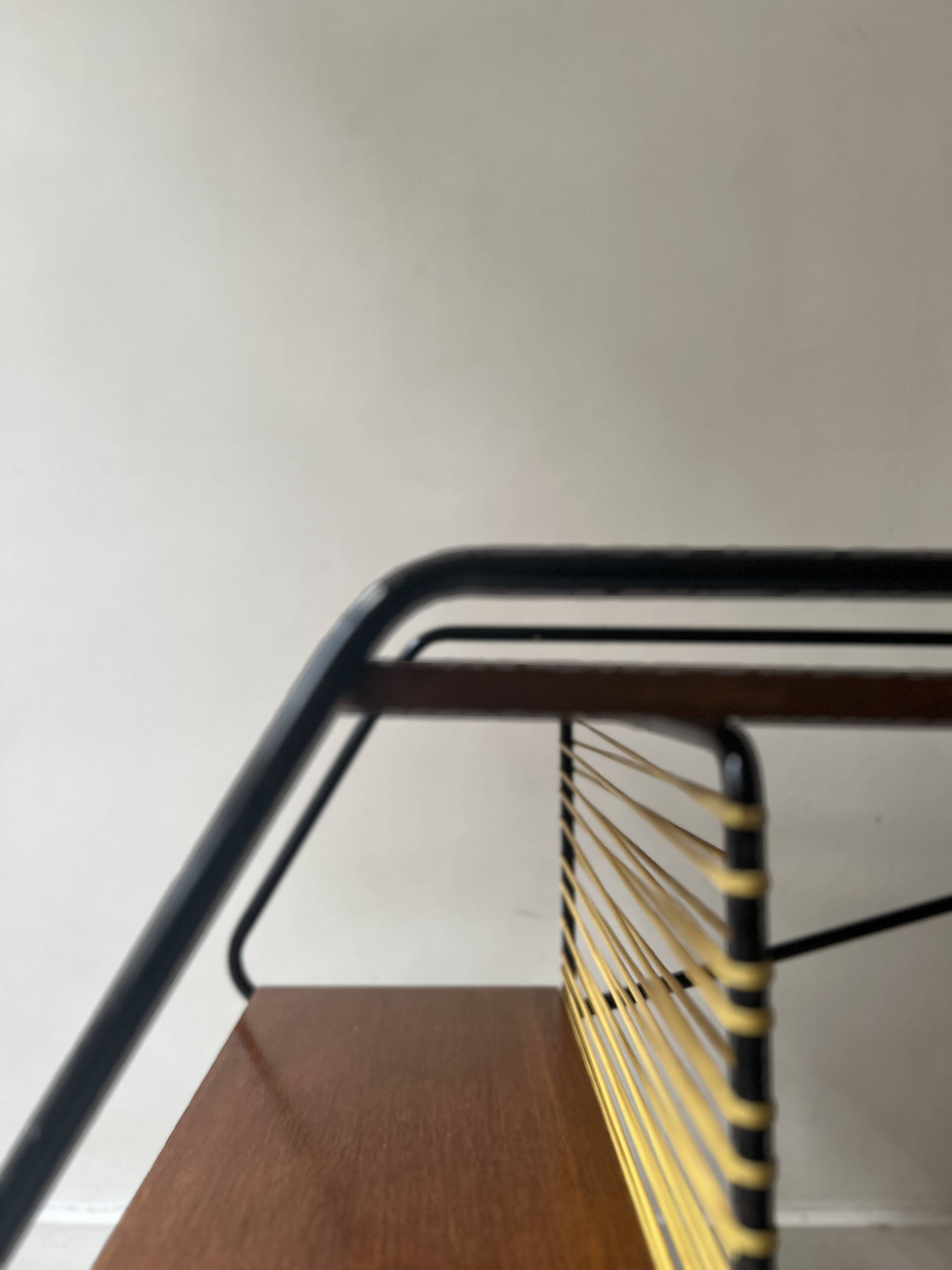 Modernist TV/Hifi table in wood & metal by J. Hitier, French design 1950.