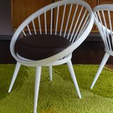 Pair of Scandinavian Armchairs, Wood and Leather