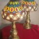 Pair of antique brass lamps with glass in Tiffany style.