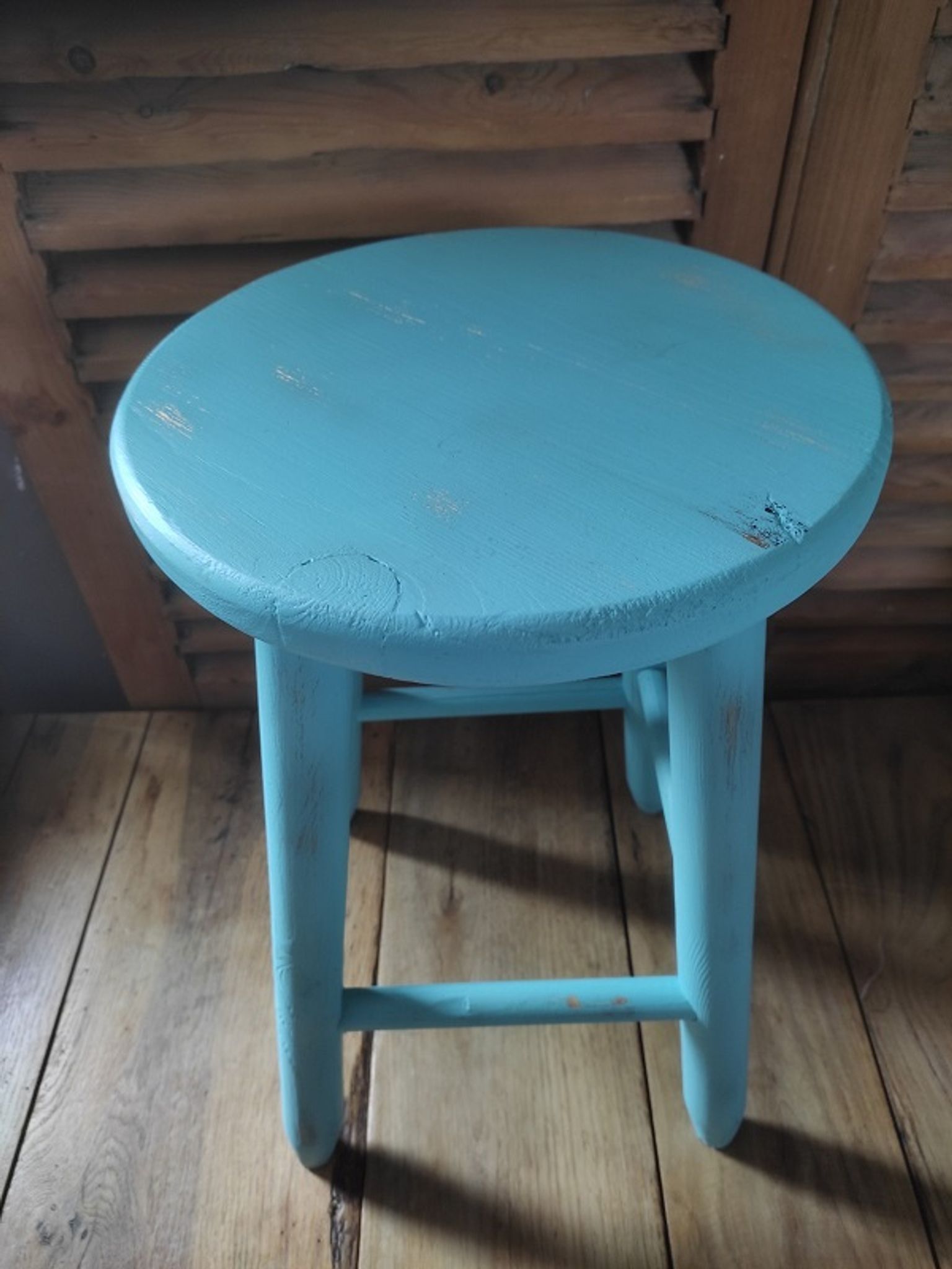 Solid wood stool pastel blue patinated