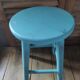 Solid wood stool pastel blue patinated