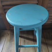 Solid wood stool pastel blue patinated