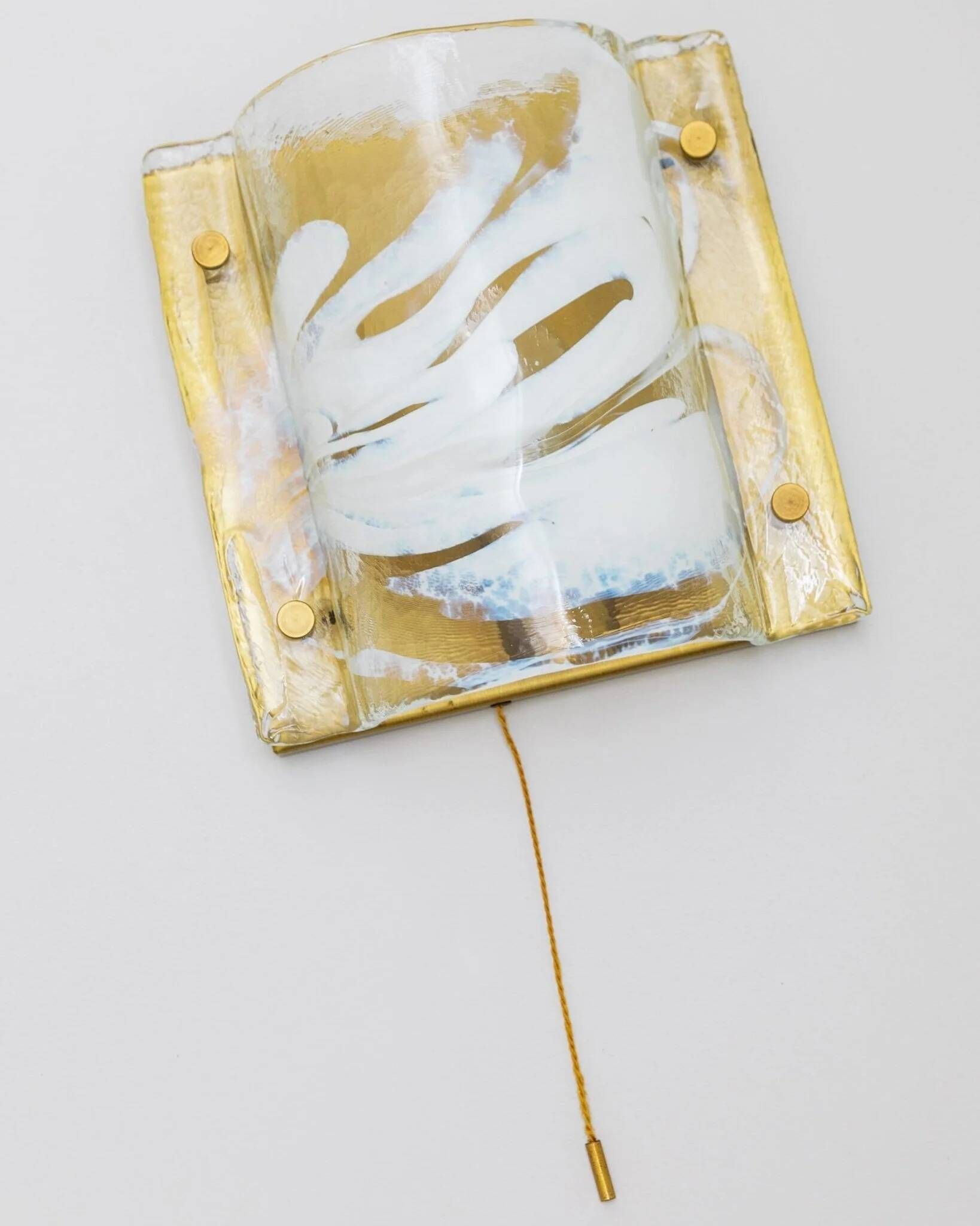 Murano glass wall lamp in white and pale-blue on brass backplate - J.T. Kalmar, 1960s