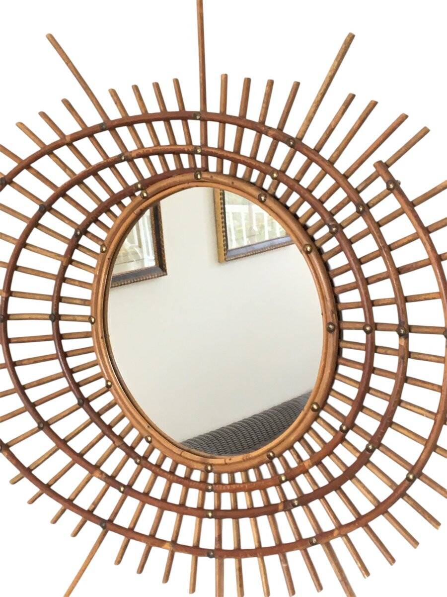 Set of 3 Rattan and Bamboo Mirrors, 1950s/60s