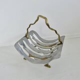 Porte buches de cheminée moderniste, laiton et aluminium, 1970