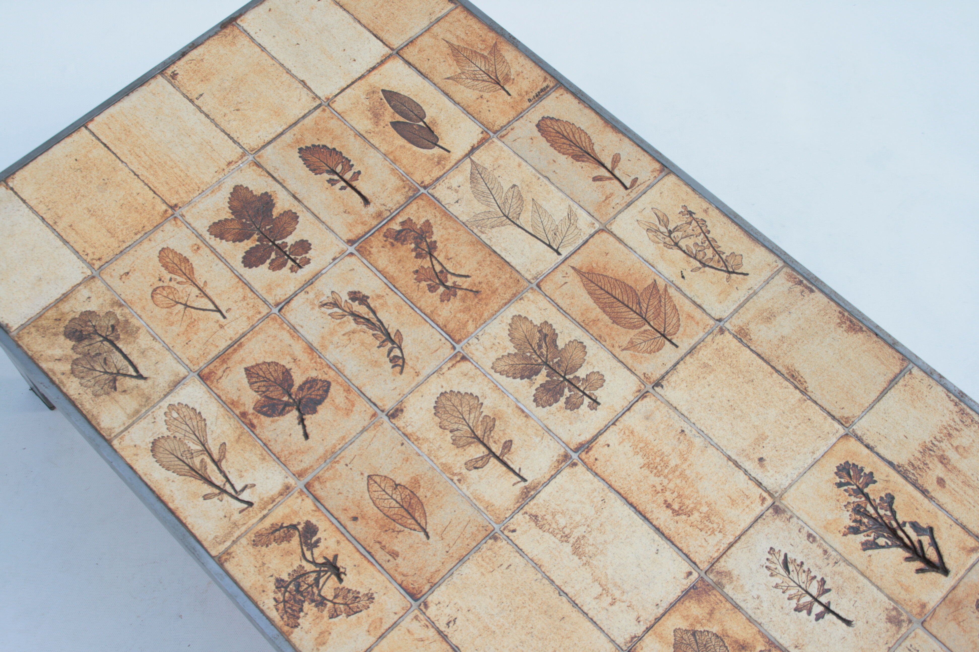 Rectangular metal and cermal herbarium coffee table by Roger Capron, 1960s