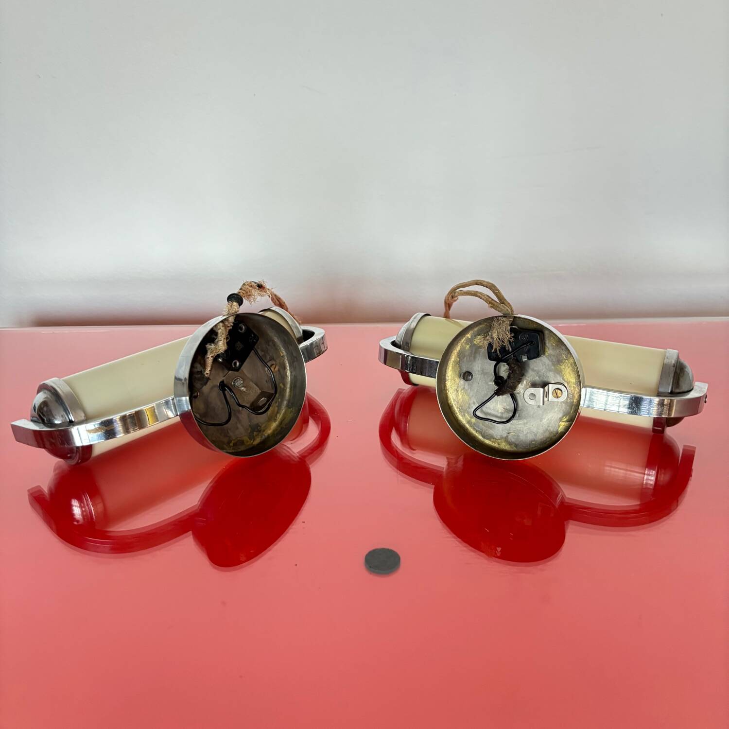 Functionalist set of bedside table lamps, Czechoslovakia