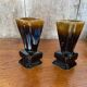 Pair of art deco flamed ceramic vases in black & beige vintage