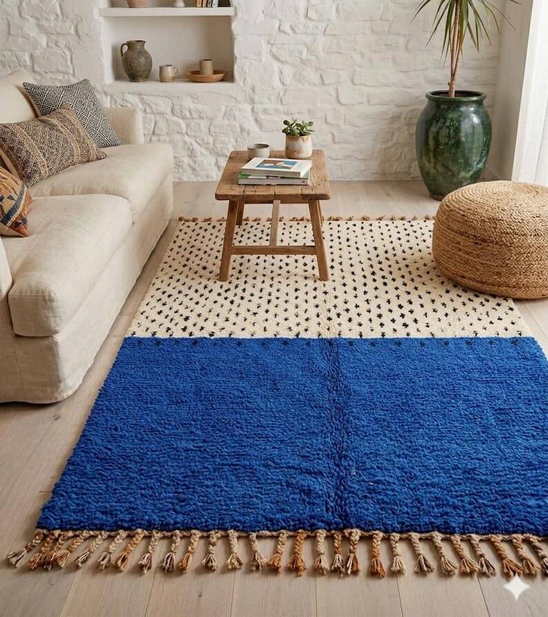 Authentic natural wool Moroccan rug custom-made 2/3 m