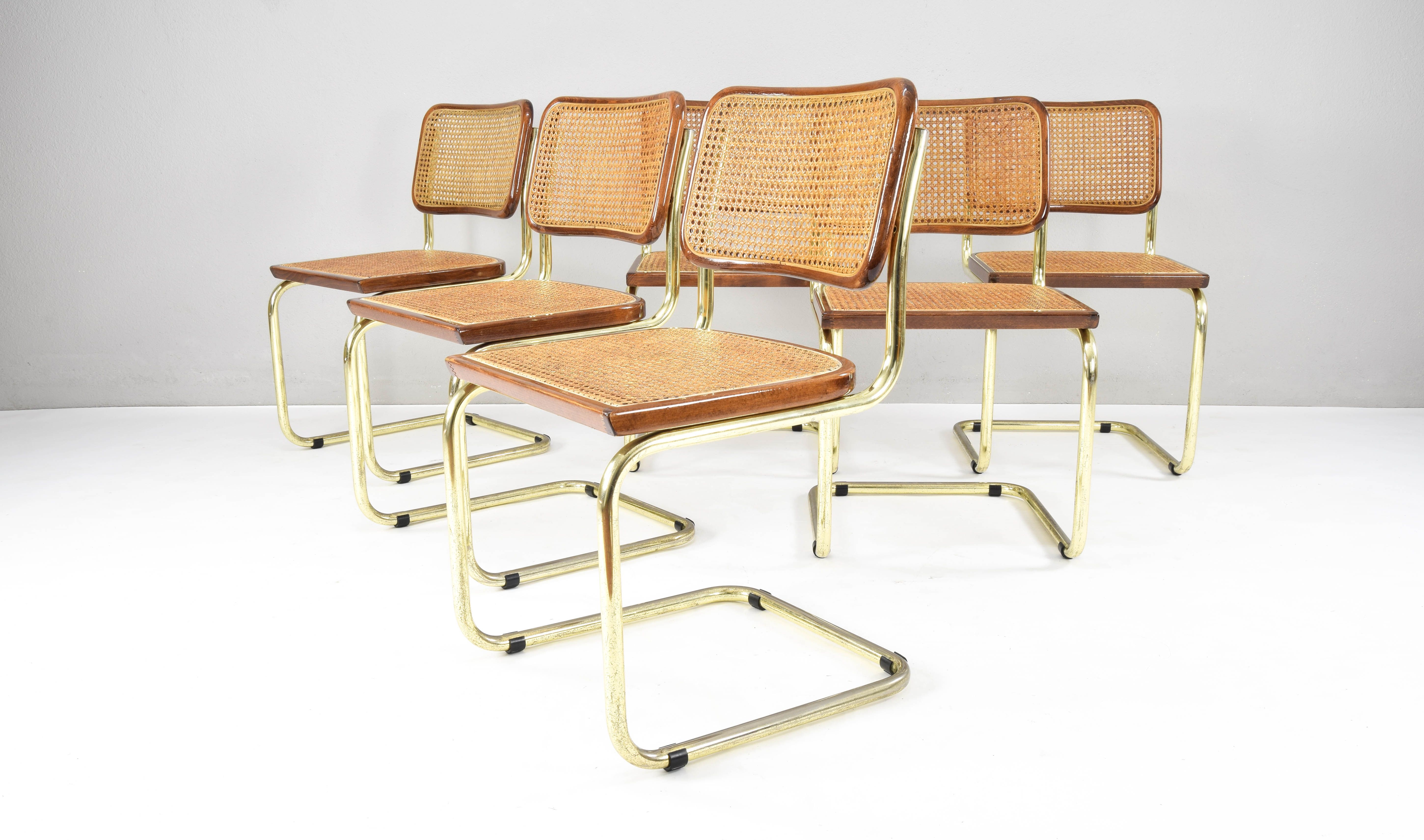 Set of Six Marcel Breuer B32 Cesca chairs, Italy 1970