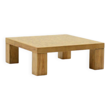 Square oak mosaic coffee table from Rolf Middelboe & Gorm Lindum for Tranekaer, Denmark 70s.