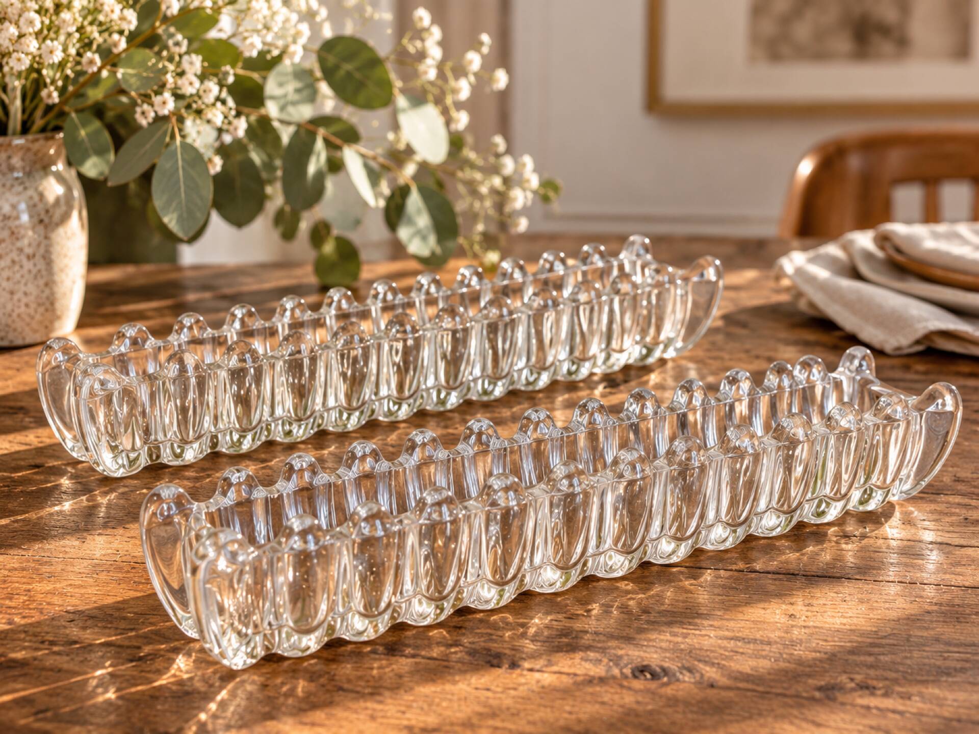 Deux centres de table en cristal