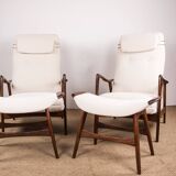 Large Scandinavian Teak Armchair with Ottomans by Folke Ohlsson for Westnofa 1960.