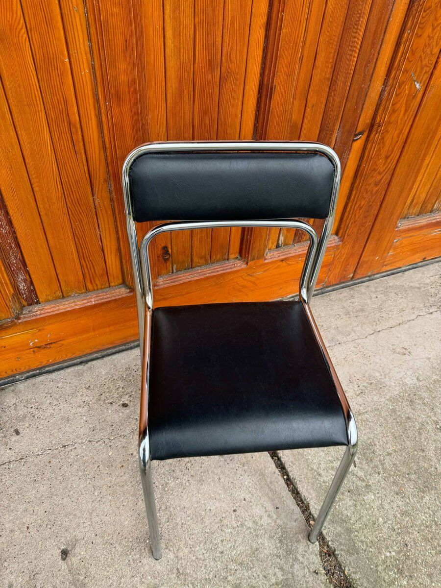 1 Of 5 Bauhaus chrome & faux leather dining chairs, 1980s,