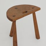 2 tabourets tripodes demi-lune en bois massif vintage Circa 1950