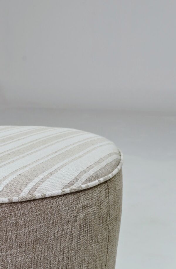 Tabouret vintage pouf tissu lin en lin a rayé beige blanc lot de 2