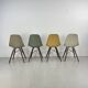 Eames Herman Miller DSW side chairs in greige, seafoam green, light ochre and parchment with slight