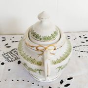 Antique green and gold English porcelain sugar bowl