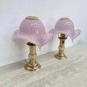 Set of 2 pink Murano glass table lamps with alabaster detail, 1970s