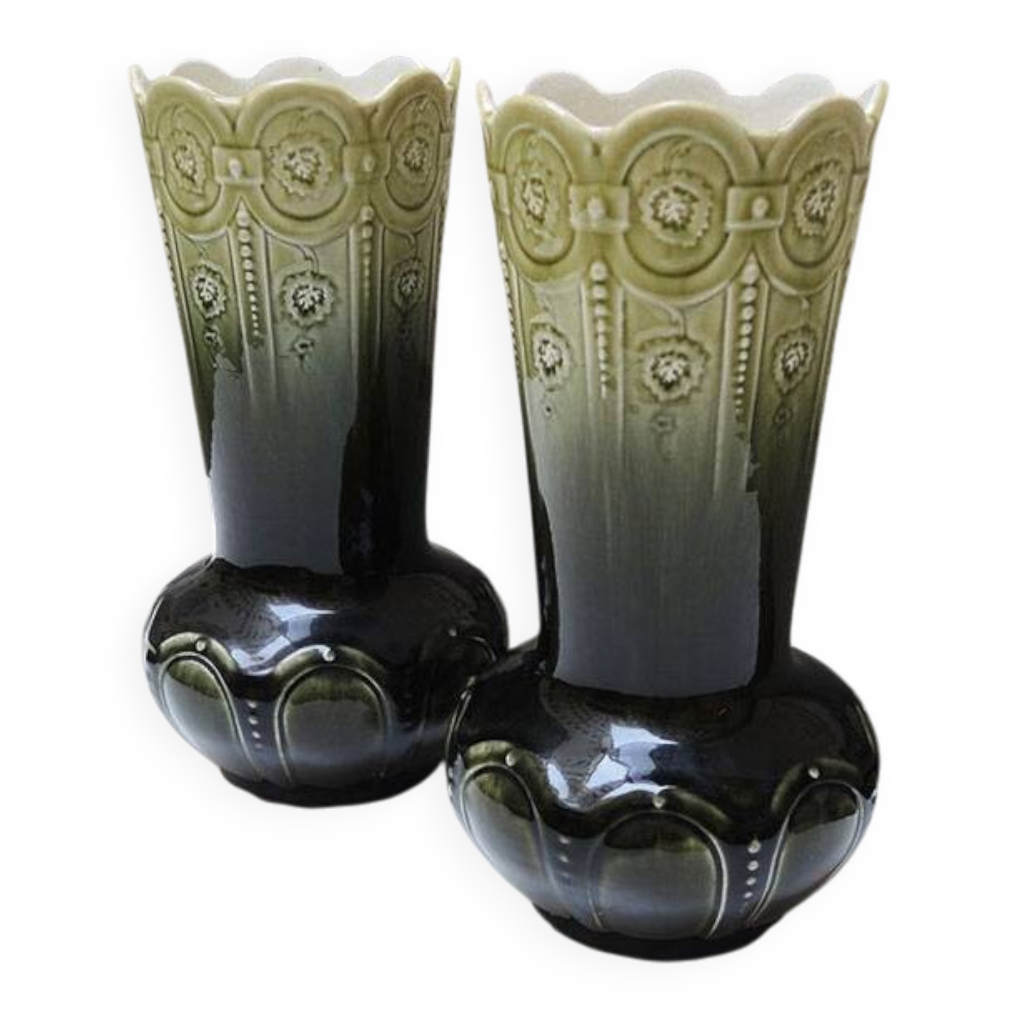2 antique Art Nouveau ceramic vases by Gustave de Bruyn