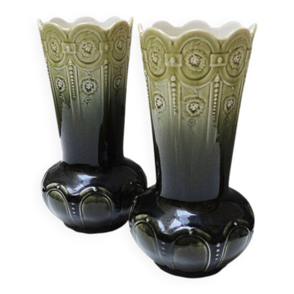 2 antique Art Nouveau ceramic vases by Gustave de Bruyn
