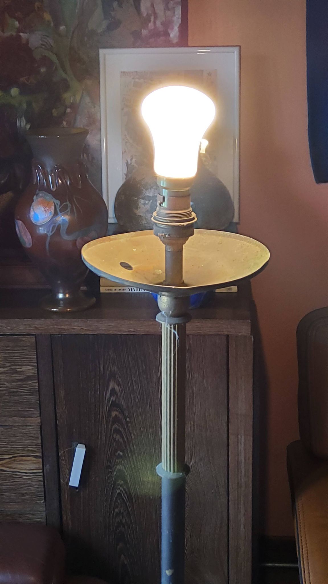 1950s floor lamp in brass with double gold and bronze patina