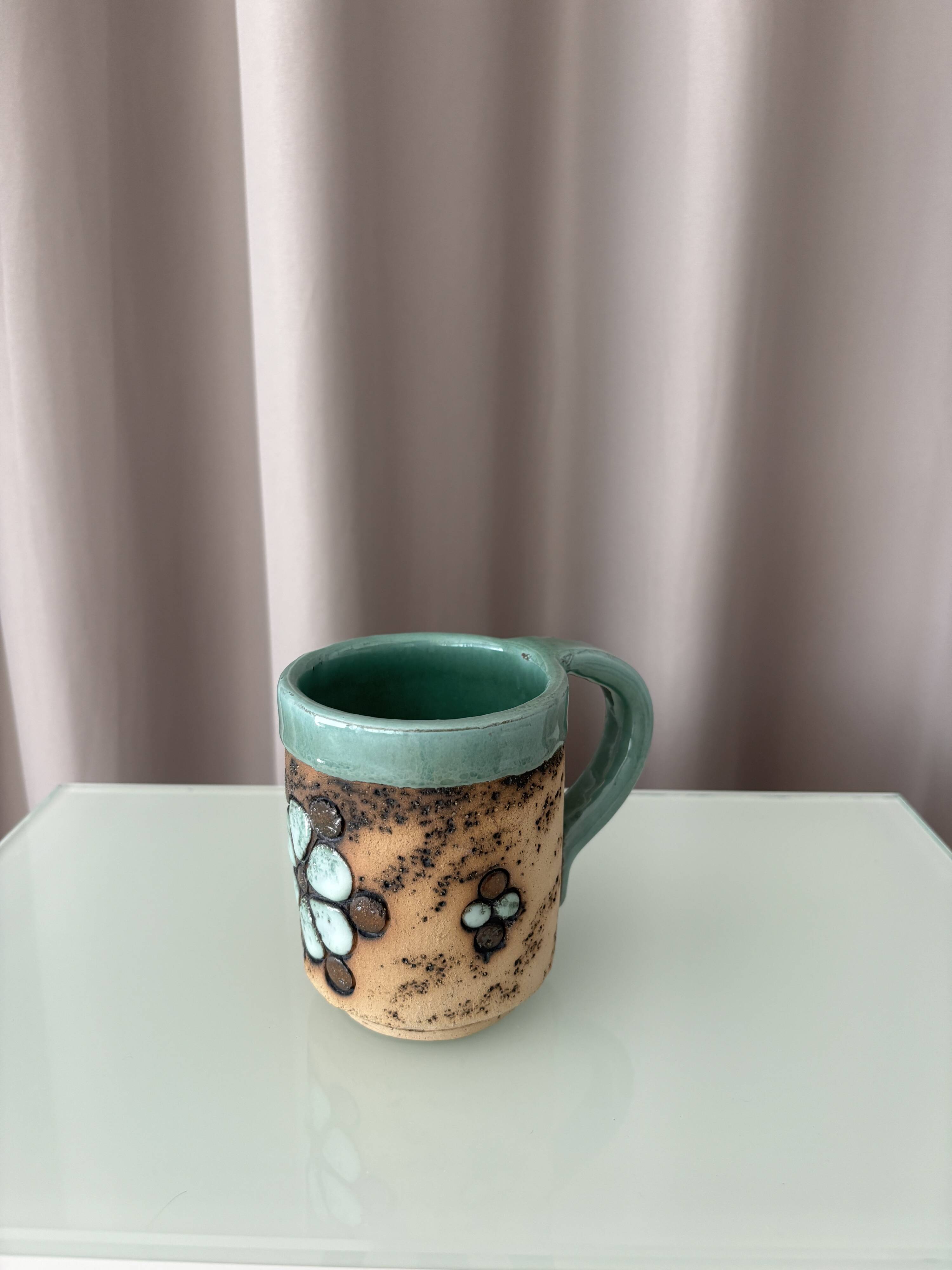 Vintage Handmade Studio Pottery Mug | Brutalist Floral Ceramic | 1970s